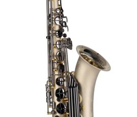 Source: Julius Keilwerth brochure on the 100 Anniversary Model Keilwerth 100th Anniversary SX90R saxophone, tenor sax, angel wing, new German saxophone, German nickel silver body with sandblasted finish, black nickel-plated keywork, ebony wood key touches