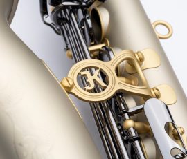 Source: facebook.com/JuliusKeilwerth Keilwerth 100th Anniversary SX90R saxophone, tenor sax, angel wing, new German saxophone, German nickel silver body with sandblasted finish, black nickel-plated keywork, ebony wood key touches, JK letters on bell to body brace