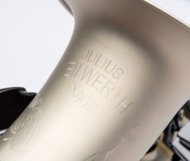 Source: facebook.com/JuliusKeilwerth Keilwerth 100th Anniversary SX90R saxophone, alto sax, angel wing, new German saxophone, German nickel silver body with sandblasted finish, black nickel-plated keywork, ebony wood key touches, hand engraving on bell