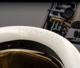 Source: facebook.com/JuliusKeilwerth Keilwerth 100th Anniversary SX90R saxophone, alto sax, angel wing, new German saxophone, German nickel silver body with sandblasted finish, black nickel-plated keywork, ebony wood key touches, 1925-2025 engraving on bell lip
