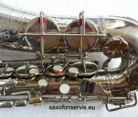 Akustik alto #2282 Source: saxofonservis.eu saxophone keys, Akustik saxophone, vintage German sax, amber colored key touches, white key touches, silver sax,