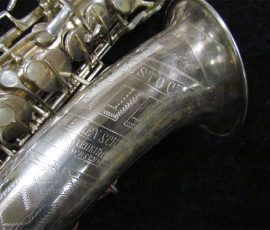 Source: SAXQUEST.COM on eBay.com Eugen Schuster, alto saxophone, silver saxophone, saxophone keys, bell engraving, vintage German saxophone, 1940s sax