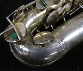 Source: SAXQUEST.COM on eBay.com Eugen Schuster, alto saxophone, silver saxophone, saxophone keys, vintage German saxophone, 1940s sax