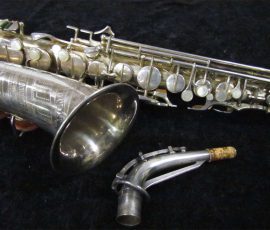 Source: SAXQUEST.COM on eBay.com Eugen Schuster, alto saxophone, silver saxophone, sax neck, vintage German saxophone, 1940s sax