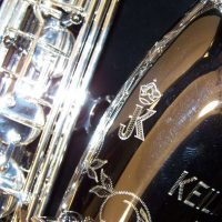 Source: Kessler & Sons Music Keilwerth logo on saxophone bell, SX90R Shadow model, hand engraving, tenor saxophone