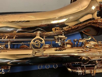 saxophone keys, bell to body support brace, bass saxophone, P. Mauriat, PM-350,