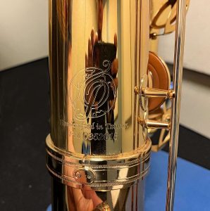 serial number & logo, bass saxophone, P. Mauriat, PM-350,