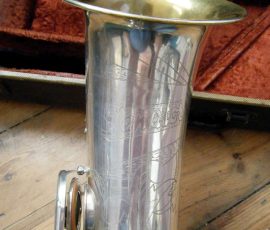 Senator tenor #8950 D&J copy of The New King. Source: Friend of Bassic Sax. vintage German saxophone, Dörfler & Jörka, Senator, stencil sax, bell engraving, silver plated horn, D&J copy of Keilwerth The New King