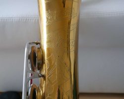Senator tenor #8746 D&J copy of The New King. Source: Friend of Bassic Sax. vintage German saxophone, Dörfler & Jörka, Senator, stencil sax, bell engraving, two-tone horn, D&J copy of Keilwerth The New King