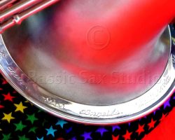 Olds Super tenor #108x silver saxophone against red background, Olds Super tenor sax, vintage American saxophone, rare saxophone, collectible saxophone,