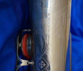 Keytone tenor # 10689 D&J copy of The New King. Source: A Friend of Bassic Sax vintage German saxophone, Dörfler & Jörka, Keytone, stencil sax, bell engraving, lacquer horn, D&J copy of Keilwerth The New King