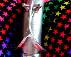 Olds Super tenor #108x silver saxophone against red background, Olds Super tenor sax, vintage American saxophone, rare saxophone, collectible saxophone,