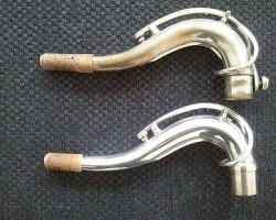 The New King tenor # 32xxx.
Boucet tenor # 90xx by D&J.
Source: Paul T. Right side view of 2 vintage German tenor saxophone necks, Julius Keilwerth, The New King, Dörfler & Jörka, Boucet