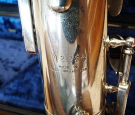 Gebr. Alexander Mainz alto # 12264. D&J copy of Toneking Source: eBay.com vintage German saxophone, tenor sax, Dörfler & Jörka, Gebr. Alexander Mainz, stencil sax, Made in Western Germany stamp below the serial #, D&J copy of Keilwerth Toneking