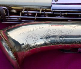 U.S. Bandmaster tenor # 112xx D&J copy of The New King. Source: WWS vintage German saxophone, Dörfler & Jörka, U.S. Band Master, No. 400 Artist De Luxe, stencil sax, bell engraving, two-tone horn, D&J copy of Keilwerth The New King