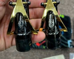 Source: Mark's Boutique on reverb.com Keilwerth SX90R straight alto sax, black nickel with gold lacquer bell & keys, two necks viewed from the front, JK logo stamping
