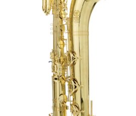 Source: wwbw.com International Woodwinds Model 661 bass saxophone, Jinbao-made bass saxophone, short wrap bass, stencil sax, Chinese bass sax, Super Action 80 Series II copy,