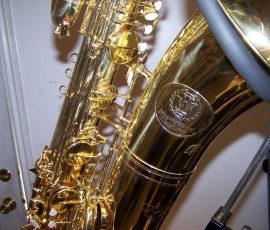 Source: eBay.com International Woodwinds Model 661 bass saxophone, Jinbao-made bass saxophone, short wrap bass, stencil sax, Chinese bass sax, Super Action 80 Series II copy,
