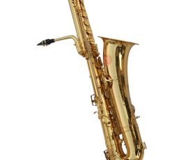 Source: samash.com International Woodwind bass saxophone, Jinyin-made bass saxophone, long wrap bass, stencil sax, Chinese bass sax, vintage American style, Conn New Wonder bass sax copy