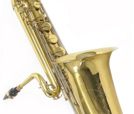 Source: eBay.com Gear 4 Music bass saxophone, Jinyin-made bass saxophone, long wrap bass, stencil sax, Chinese bass sax, vintage American style, Conn New Wonder bass sax copy