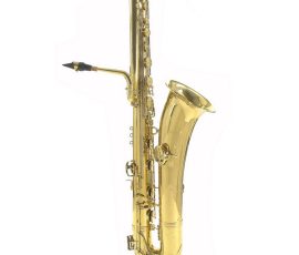 Source: gear4music.com Gear 4 Music bass saxophone, Jinyin-made bass saxophone, long wrap bass, stencil sax, Chinese bass sax, vintage American style, Conn New Wonder bass sax copy