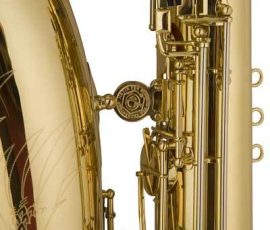 Source: jinyinprowoodwind-brass.com Hawk bass saxophone, Jinyin-made bass saxophone, long wrap bass, stencil sax, Chinese bass sax, vintage American style, Conn New Wonder bass sax copy