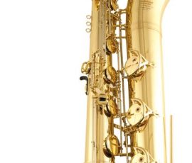 Source: wwbw.com International Woodwinds Model 661 bass saxophone, Jinbao-made bass saxophone, short wrap bass, stencil sax, Chinese bass sax, Super Action 80 Series II copy,