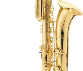Source: wwbw.com International Woodwinds Model 661 bass saxophone, Jinbao-made bass saxophone, short wrap bass, stencil sax, Chinese bass sax, Super Action 80 Series II copy,