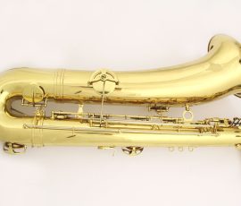 Source: ringhilterrastrumentimusicali on eBay.com L.A. Ripamonti bass saxophone, Jinyin-made bass saxophone, long wrap bass, stencil sax, Chinese bass sax, vintage American style, Conn New Wonder bass sax copy,