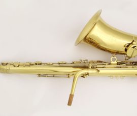 Source: ringhilterrastrumentimusicali on eBay.com L.A. Ripamonti bass saxophone, Jinyin-made bass saxophone, long wrap bass, stencil sax, Chinese bass sax, vintage American style, Conn New Wonder bass sax copy,