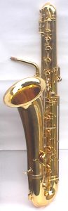 Source: MasonProSaxophonesSince1949 on eBay.com Mason Pro bass saxophone, Jinyin-made bass saxophone, long wrap bass, stencil sax, Chinese bass sax, vintage American style, Conn New Wonder bass sax copy,