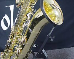 Source: intermuzika on eBay.com Oleg first generation bass saxophone, Jinbao-made bass saxophone, short wrap bass, stencil sax, Chinese bass sax, Super Action 80 Series II copy,