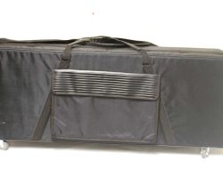 Source: intermuzika on eBay.com bass saxophone case with wheels, black fabric cover, outside pocket for music, case for Jinbao-made Selmer Super Action 80 Series II copy bass saxophones, short wrap bass saxophones