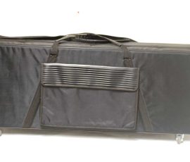 Source: intermuzika on eBay.com bass saxophone case with wheels, black fabric cover, outside pocket for music, case for Jinbao-made Selmer Super Action 80 Series II copy bass saxophones, short wrap bass saxophones