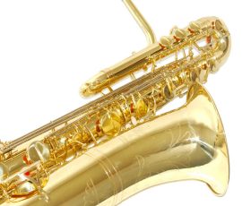 Source: intermuzika on eBay.com Oleg Maestro bass saxophone, Jinbao-made bass saxophone, short wrap bass, stencil sax, Chinese bass sax, Super Action 80 Series II copy,