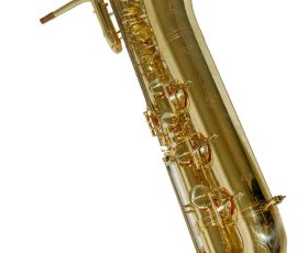 Source: intermuzika on eBay.com Oleg Maestro bass saxophone, Jinbao-made bass saxophone, short wrap bass, stencil sax, Chinese bass sax, Super Action 80 Series II copy,
