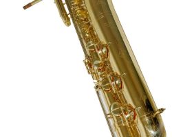 Source: intermuzika on eBay.com Oleg Maestro bass saxophone, Jinbao-made bass saxophone, short wrap bass, stencil sax, Chinese bass sax, Super Action 80 Series II copy,