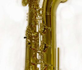 Source: intermuzika on eBay.com Oleg Maestro bass saxophone, Jinbao-made bass saxophone, short wrap bass, stencil sax, Chinese bass sax, Super Action 80 Series II copy,