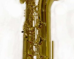 Source: intermuzika on eBay.com Oleg Maestro bass saxophone, Jinbao-made bass saxophone, short wrap bass, stencil sax, Chinese bass sax, Super Action 80 Series II copy,
