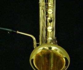 Source: Noteworthy Music on eBay.com Orpheo bass saxophone, Jinyin-made bass saxophone, long wrap bass, stencil sax, Chinese bass sax, vintage American style, Conn New Wonder bass sax copy,