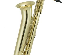 Source: www.sax.co.uk Sakkussu bass saxophone, Jinbao-made bass saxophone, short wrap bass, stencil sax, Chinese bass sax, Super Action 80 Series II copy,