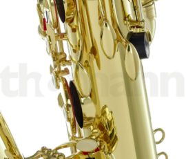Source: thomannmusic.com Thomann bass saxophone, Jinbao-made bass saxophone, short wrap bass, stencil sax, Chinese bass sax, Super Action 80 Series II copy,