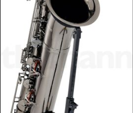 Source: thomannmusic.com Thomann bass saxophone, Jinbao-made bass saxophone, short wrap bass, stencil sax, Chinese bass sax, Super Action 80 Series II copy, black nickel plate