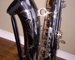 Dave Guardala tenor #360230 Made in China or Taiwan. Source: A Friend of Bassic Sax Dave Guardala tenor sax, Asian-made saxophone, black nickel silver key work,