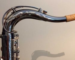 Dave Guardala tenor #360230 Made in China or Taiwan. Source: A Friend of Bassic Sax Dave Guardala tenor sax, Asian-made saxophone, black nickel silver key work,