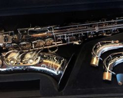 Dave Guardala alto #360761 Made in China or Taiwan. Source: roundupstate on eBay.com Dave Guardala alto sax, Asian-made saxophone, black nickel silver key work,