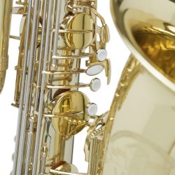 Source: musicmedic.com The Wilmington bass saxophone, Jinbao-made bass saxophone, short wrap bass, stencil sax, Chinese bass sax, Super Action 80 Series II copy,